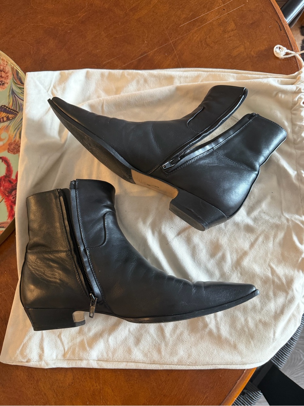 KHAITE Marfa Black Leather Ankle Boots with Square Toe - Picture 3 of 5